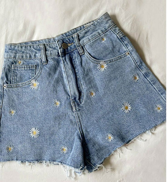 Hand-Stitched Denim Shorts