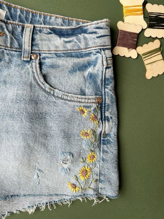 Hand-Stitched Denim Shorts